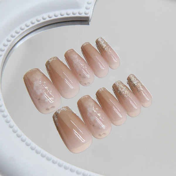 Silver Foil Shiny - Press On Nail Set Of 24