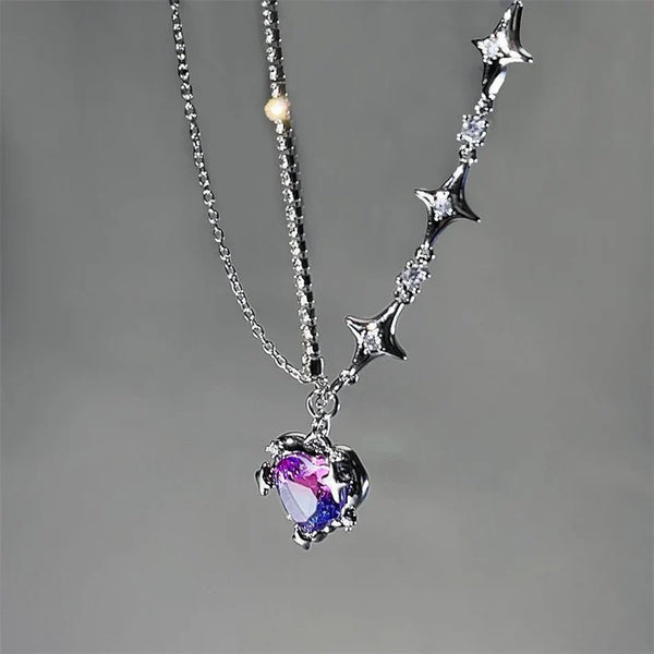 Crystal Heart Sparkle Chain Silver - Necklace
