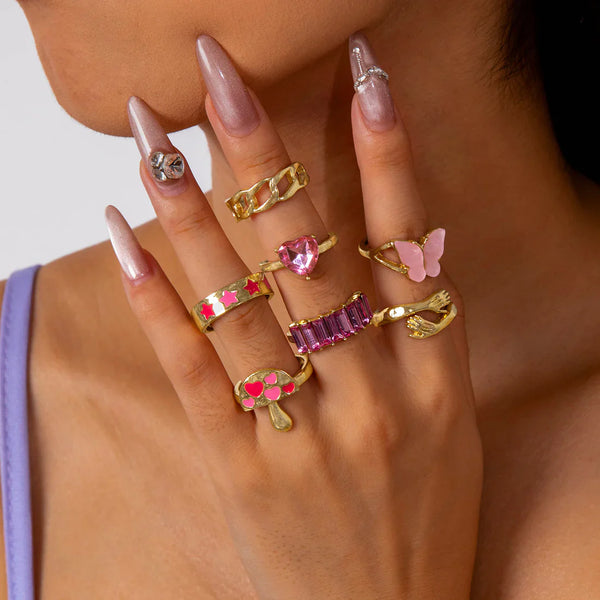 Butterfly Pink Series - Ring Set Of 7