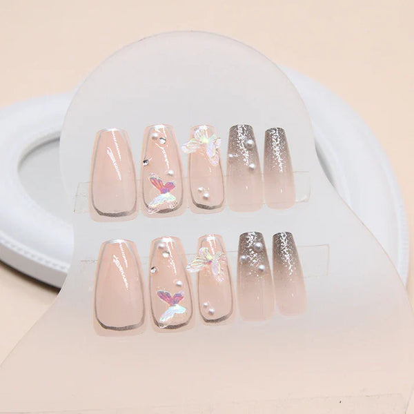 Butterfly Lace Pearl - Press On Nail Set Of 24